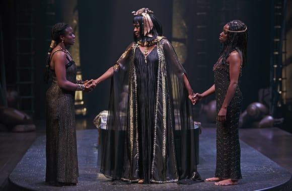 3 actors sat on stage performing in Antony and Cleopatra at the Stratford Festival in Stratford, Ontario, Canada